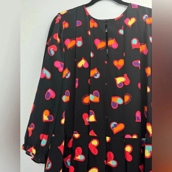 MOSCHINO Boutique Heart print multicolor ruffle cuffs pleated midi dress size 12 - Picture 4 of 9